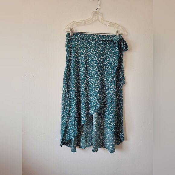 Green Floral Wrap Skirt Ditsy Cottagecore Fairy Boho Pixie Festival Maiden M - Picture 3 of 9